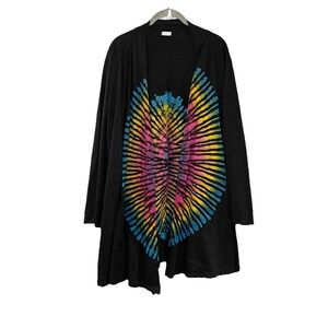 The Collection Royal Tie Dye Tunic Cardigan Open Front Duster Black Rainbow L XL
